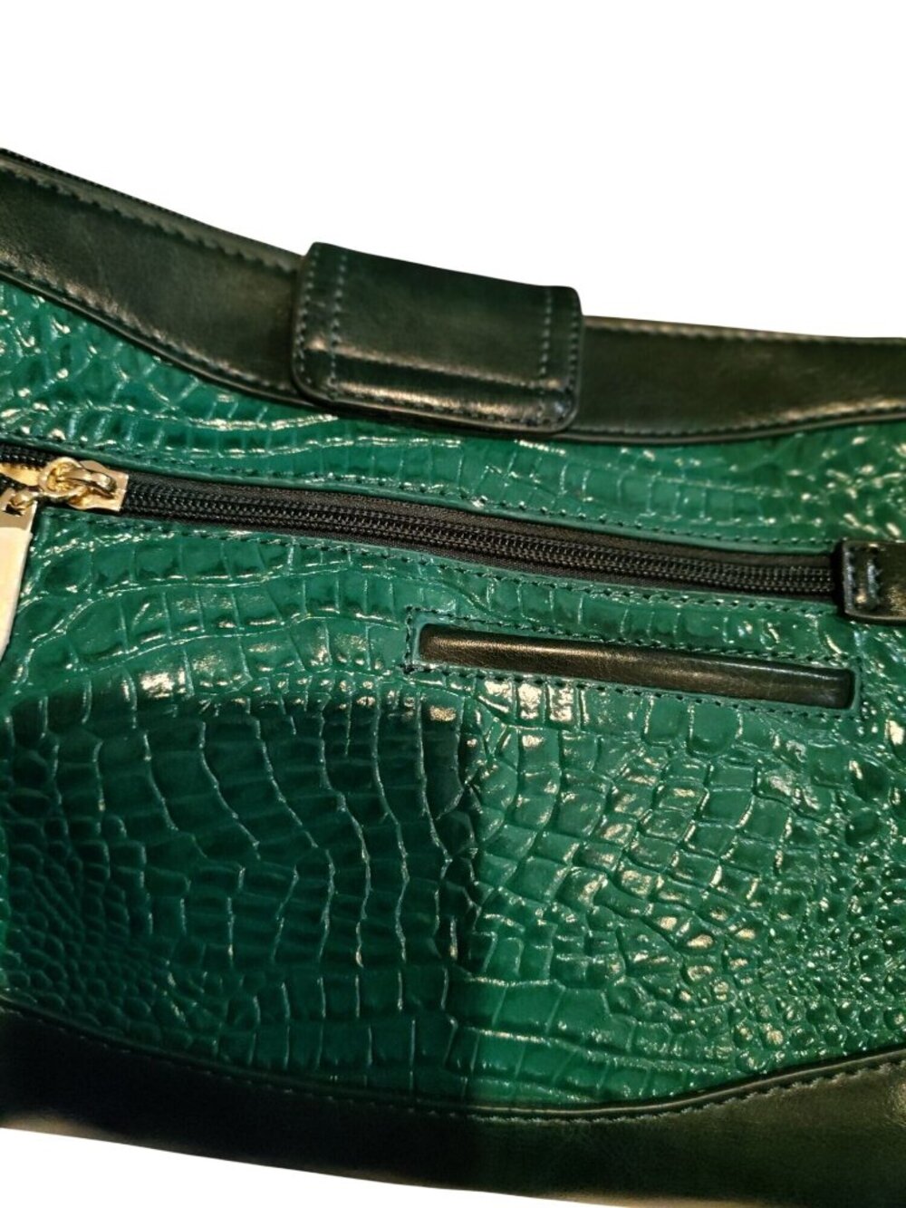 Madi Claire Genuine Leather Croc-Embossed Green Handbag With Gold Hardware & Adj - Picture 7 of 7